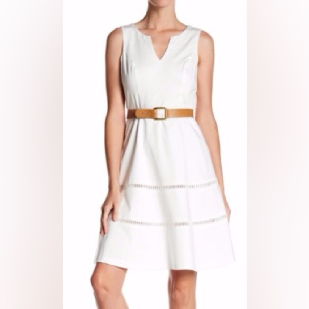 NWT Nine West Orange Belted Stretch Cotton
Fit & Flare Dress w/Cut-out Skirt
